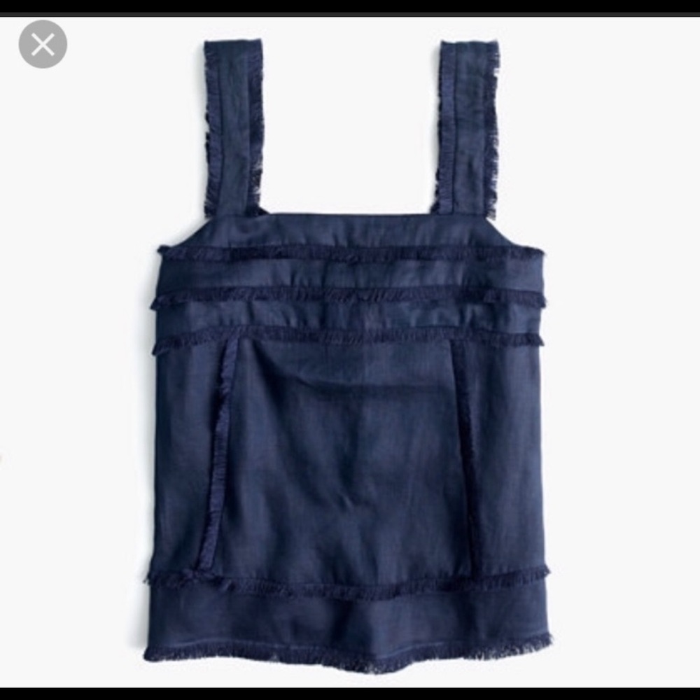 J. Crew Navy Blue Fringe Linen Tank Top